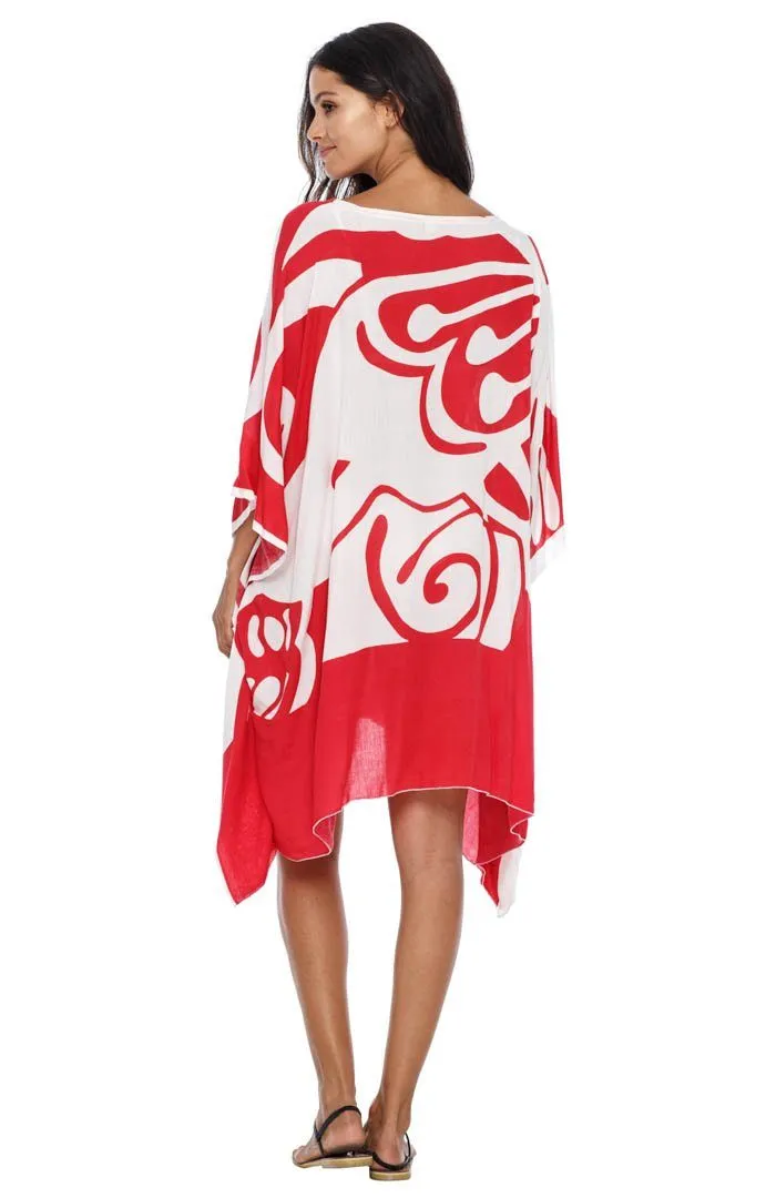 SHU-SHI Women's Short Beach Caftan - Butterfly Loose Swimsuit Cover-Up, Poncho Tunic Dress