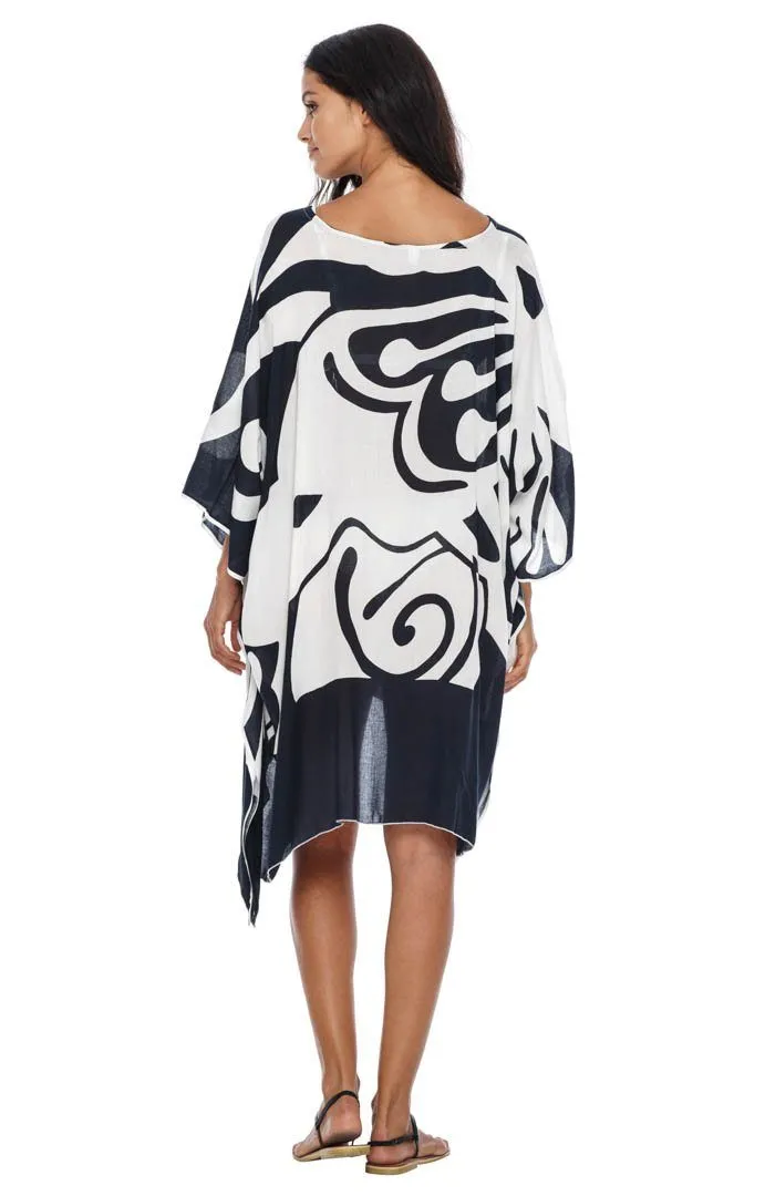 SHU-SHI Women's Short Beach Caftan - Butterfly Loose Swimsuit Cover-Up, Poncho Tunic Dress