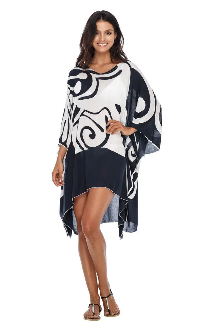 SHU-SHI Women's Short Beach Caftan - Butterfly Loose Swimsuit Cover-Up, Poncho Tunic Dress