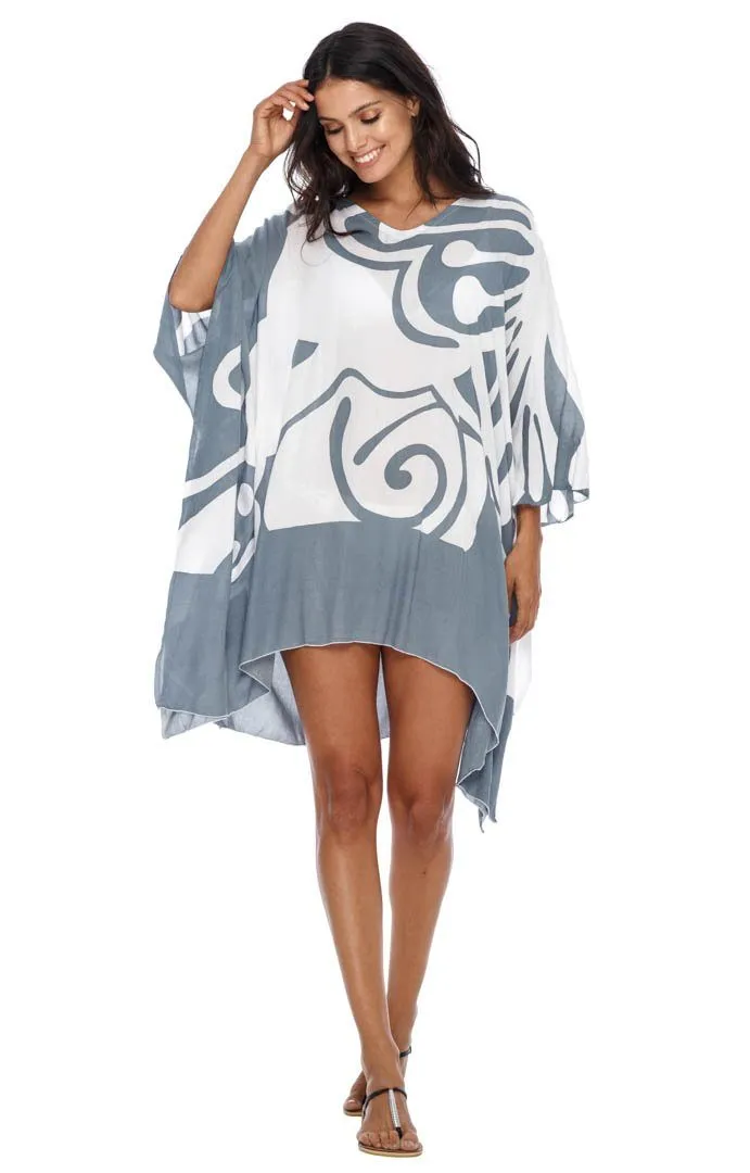 SHU-SHI Women's Short Beach Caftan - Butterfly Loose Swimsuit Cover-Up, Poncho Tunic Dress