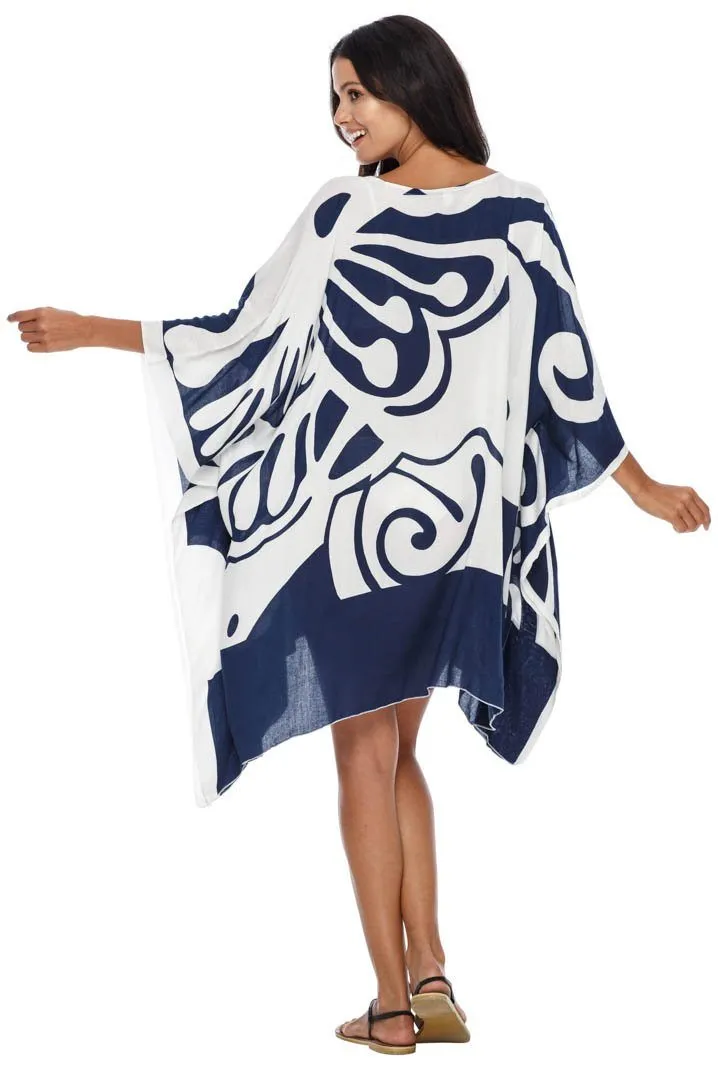 SHU-SHI Women's Short Beach Caftan - Butterfly Loose Swimsuit Cover-Up, Poncho Tunic Dress