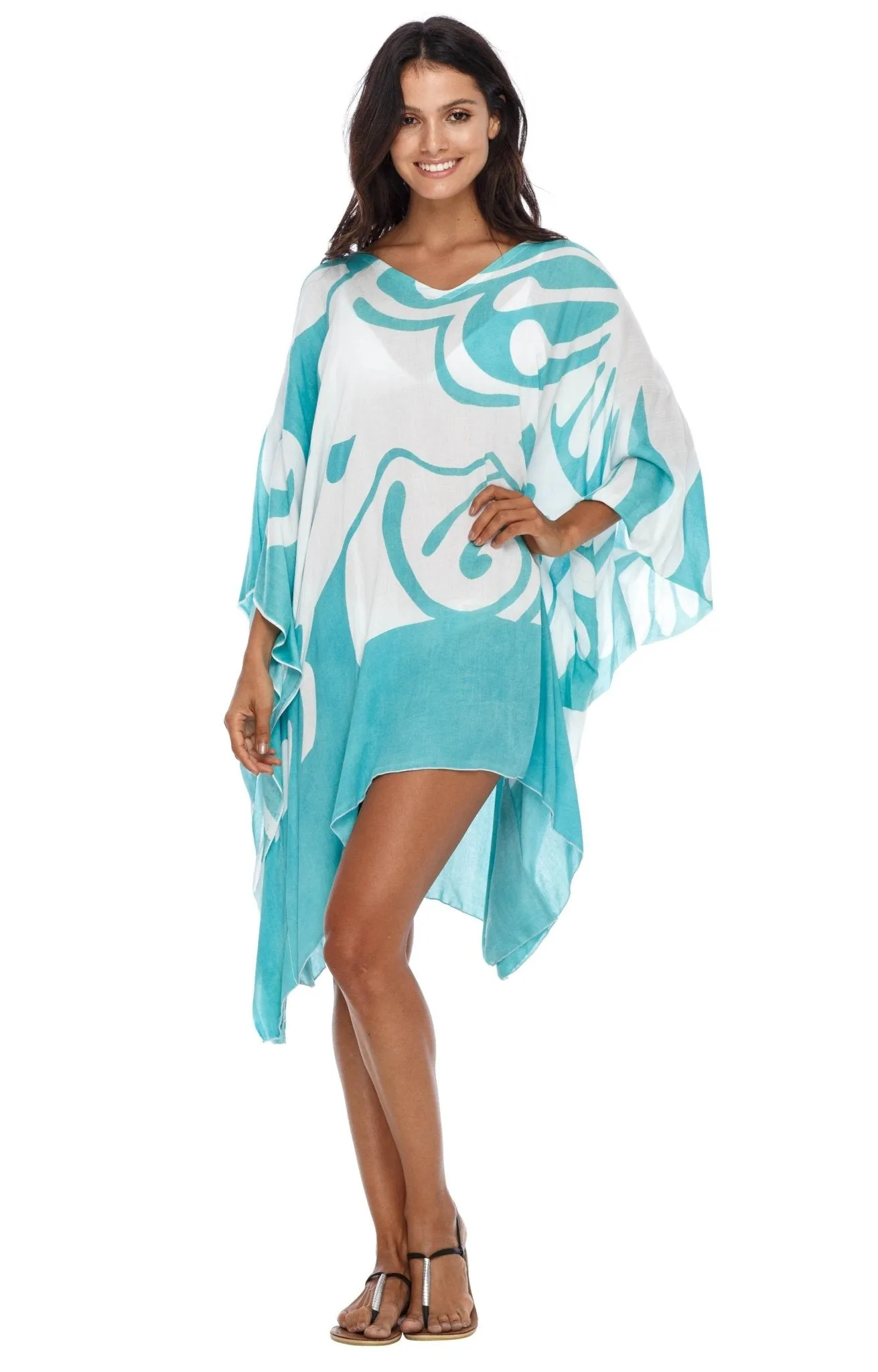 SHU-SHI Women's Short Beach Caftan - Butterfly Loose Swimsuit Cover-Up, Poncho Tunic Dress