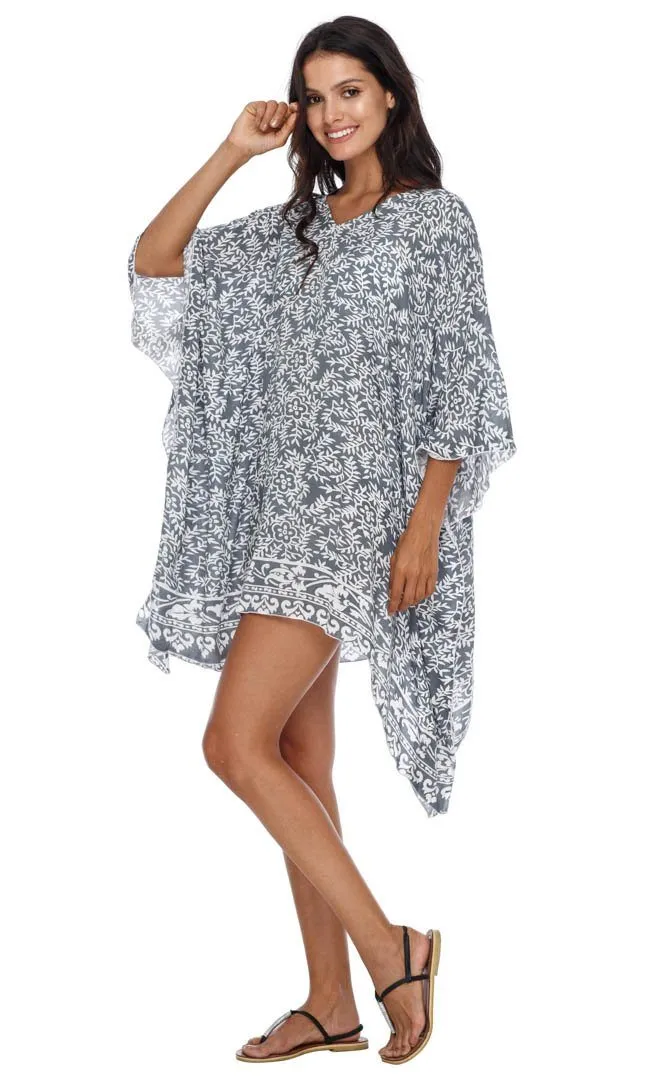 SHU-SHI Women's Short Beach Swimsuit Cover-Up: Loose Caftan Poncho Beach Tunic Dress