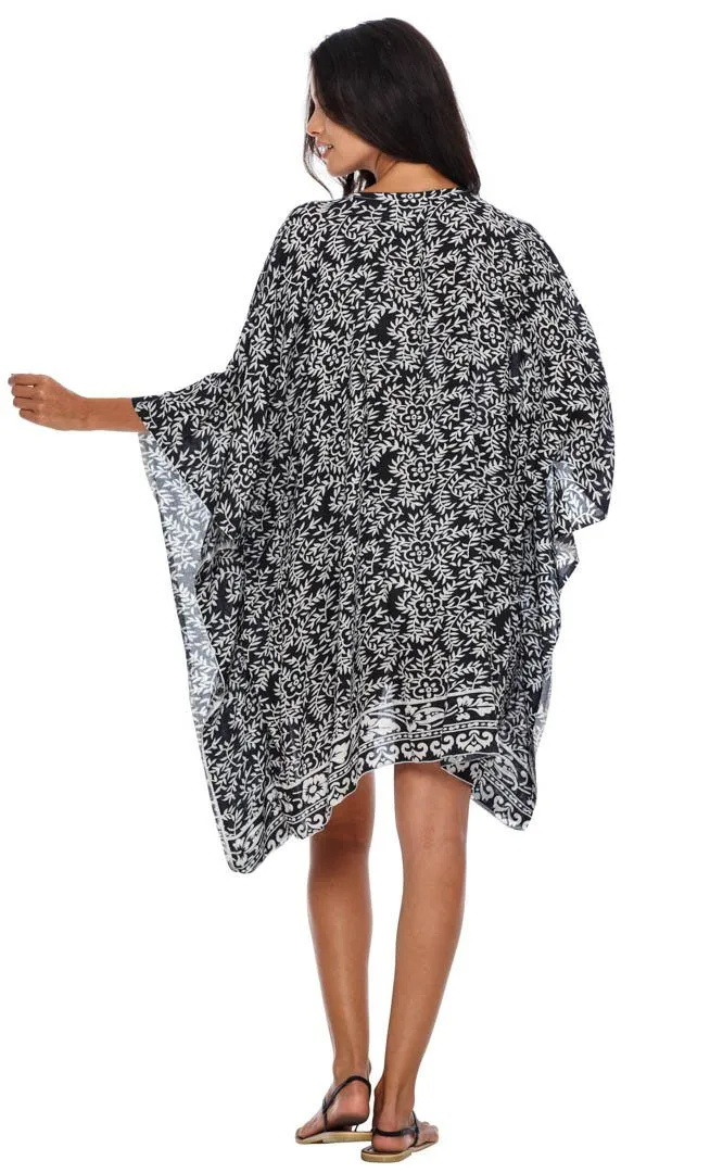 SHU-SHI Women's Short Beach Swimsuit Cover-Up: Loose Caftan Poncho Beach Tunic Dress