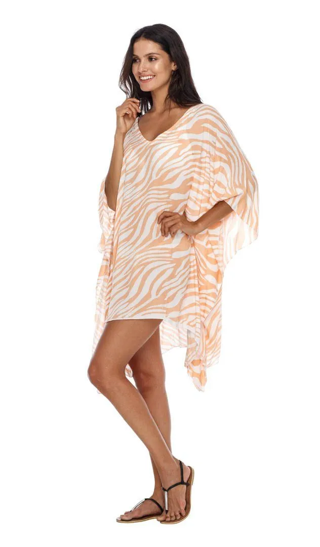 SHU-SHI Women's Short Beach Swimsuit Cover-Up Loose Caftan Poncho Beach Tunic Dress