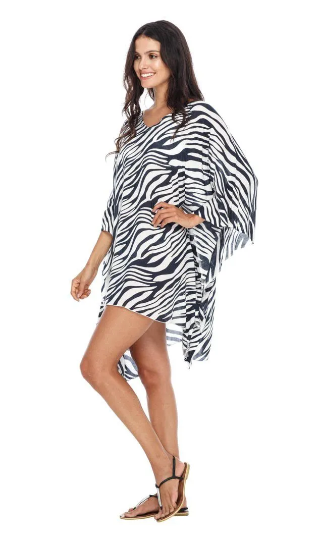 SHU-SHI Women's Short Beach Swimsuit Cover-Up Loose Caftan Poncho Beach Tunic Dress