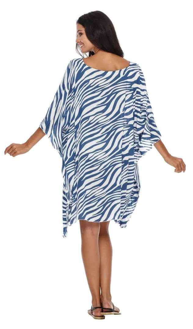 SHU-SHI Women's Short Beach Swimsuit Cover-Up Loose Caftan Poncho Beach Tunic Dress