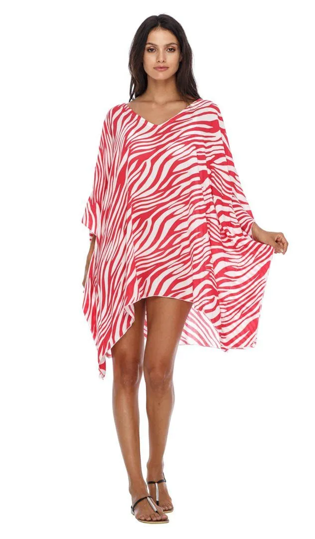 SHU-SHI Women's Short Beach Swimsuit Cover-Up Loose Caftan Poncho Beach Tunic Dress