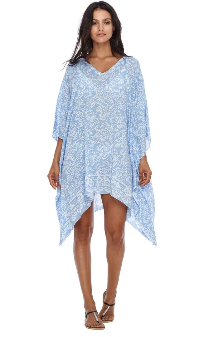 SHU-SHI Women's Short Beach Swimsuit Cover-Up: Loose Caftan Poncho Beach Tunic Dress