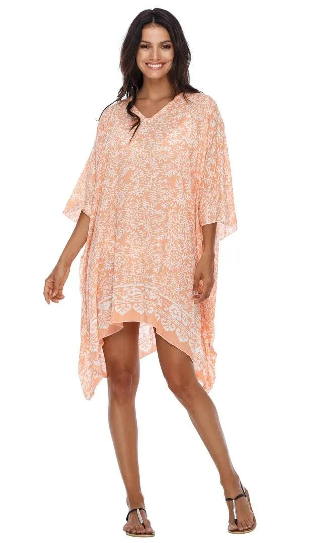 SHU-SHI Women's Short Beach Swimsuit Cover-Up: Loose Caftan Poncho Beach Tunic Dress