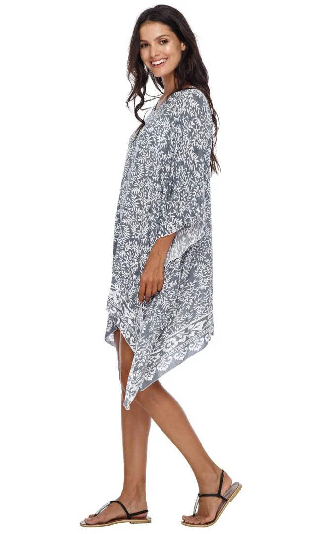 SHU-SHI Women's Short Beach Swimsuit Cover-Up: Loose Caftan Poncho Beach Tunic Dress