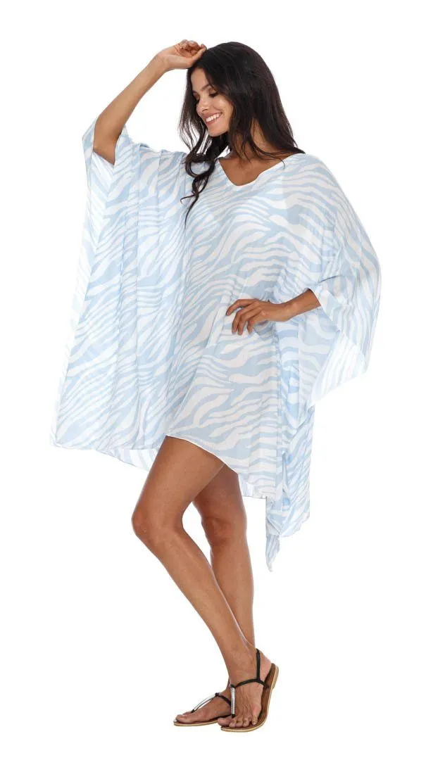 SHU-SHI Women's Short Beach Swimsuit Cover-Up Loose Caftan Poncho Beach Tunic Dress