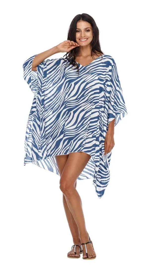 SHU-SHI Women's Short Beach Swimsuit Cover-Up Loose Caftan Poncho Beach Tunic Dress