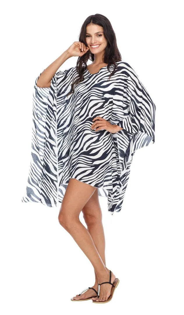 SHU-SHI Women's Short Beach Swimsuit Cover-Up Loose Caftan Poncho Beach Tunic Dress