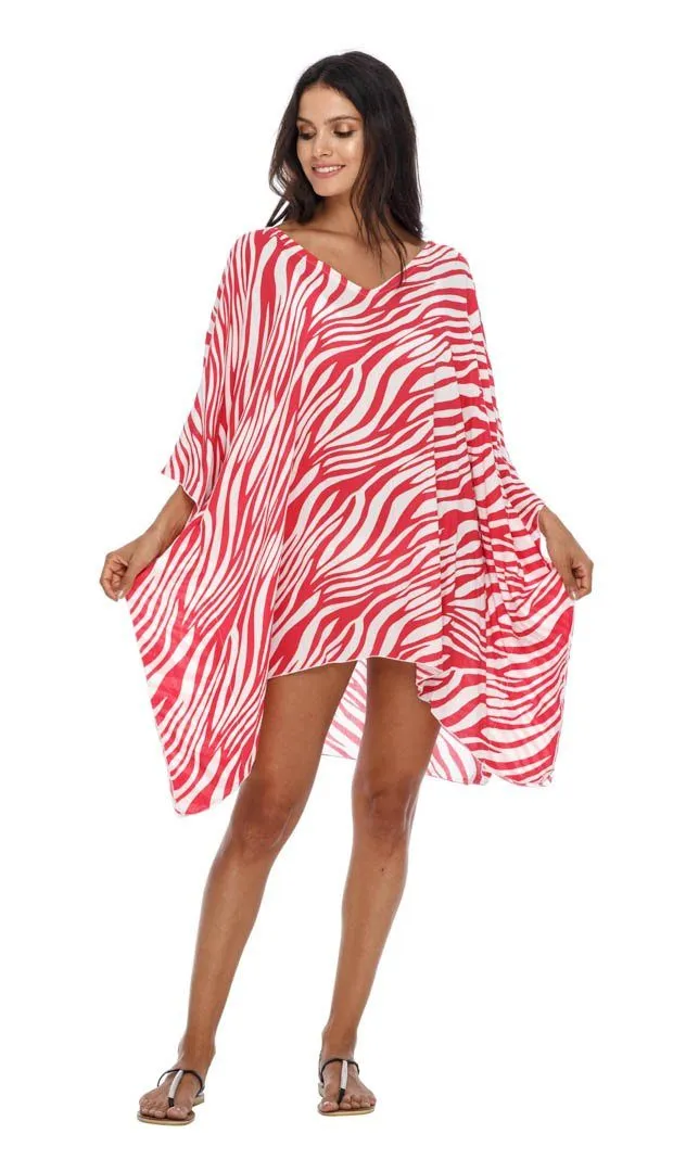 SHU-SHI Women's Short Beach Swimsuit Cover-Up Loose Caftan Poncho Beach Tunic Dress