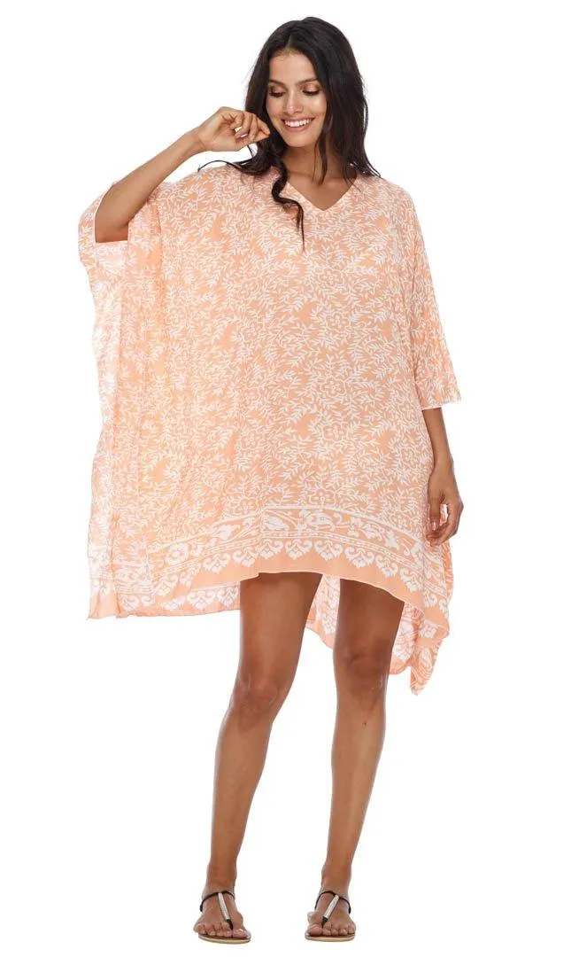 SHU-SHI Women's Short Beach Swimsuit Cover-Up: Loose Caftan Poncho Beach Tunic Dress