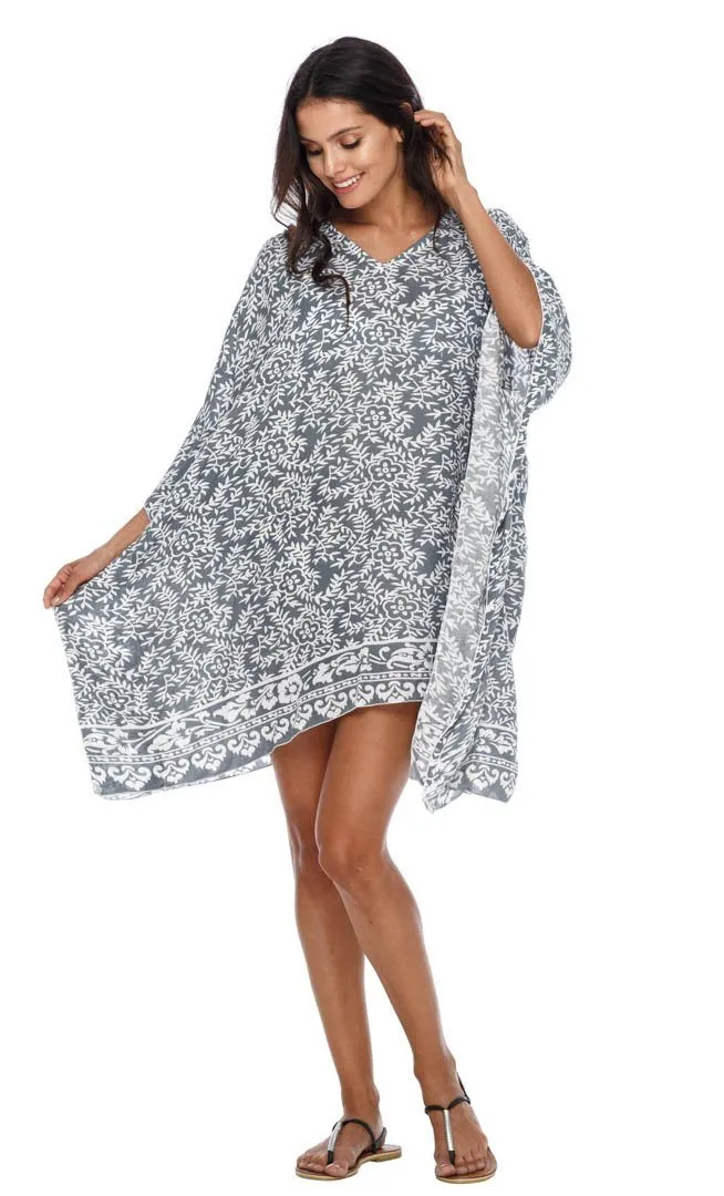 SHU-SHI Women's Short Beach Swimsuit Cover-Up: Loose Caftan Poncho Beach Tunic Dress