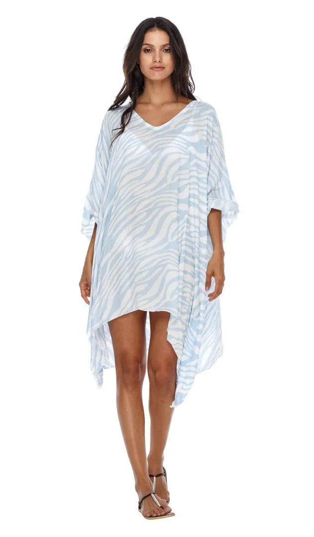 SHU-SHI Women's Short Beach Swimsuit Cover-Up Loose Caftan Poncho Beach Tunic Dress