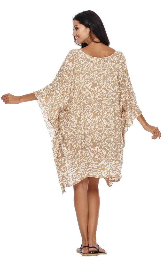 SHU-SHI Women's Short Beach Swimsuit Cover-Up: Loose Caftan Poncho Beach Tunic Dress