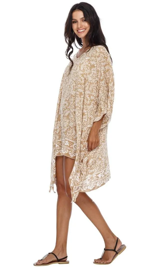 SHU-SHI Women's Short Beach Swimsuit Cover-Up: Loose Caftan Poncho Beach Tunic Dress