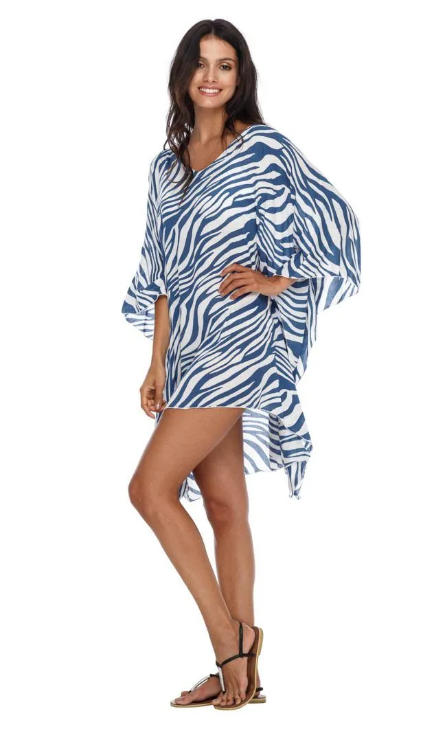 SHU-SHI Women's Short Beach Swimsuit Cover-Up Loose Caftan Poncho Beach Tunic Dress