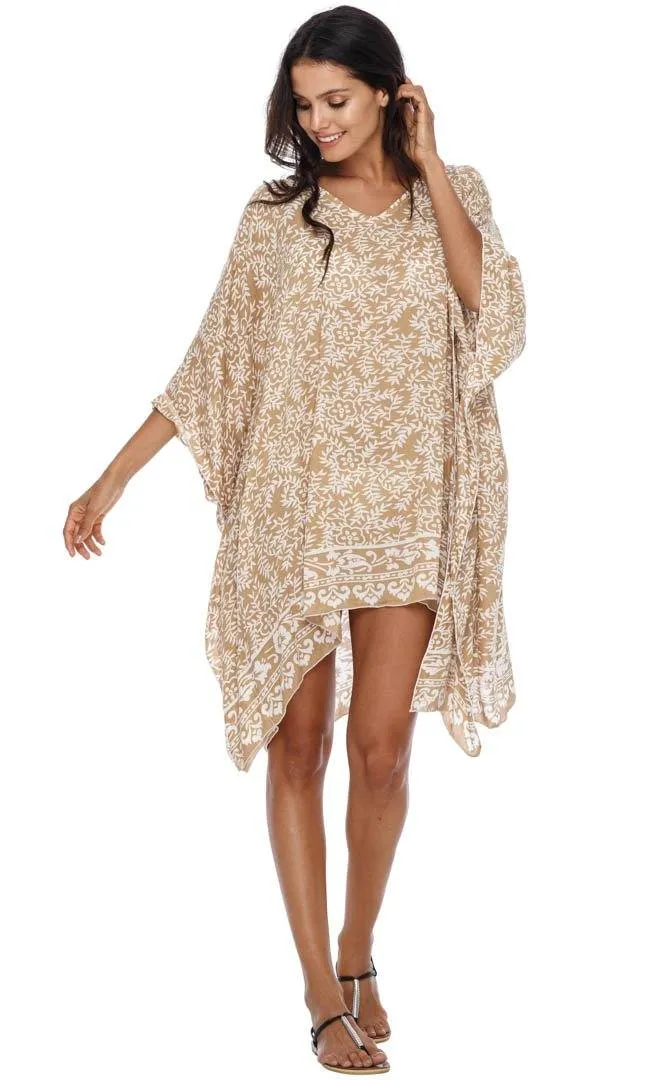 SHU-SHI Women's Short Beach Swimsuit Cover-Up: Loose Caftan Poncho Beach Tunic Dress