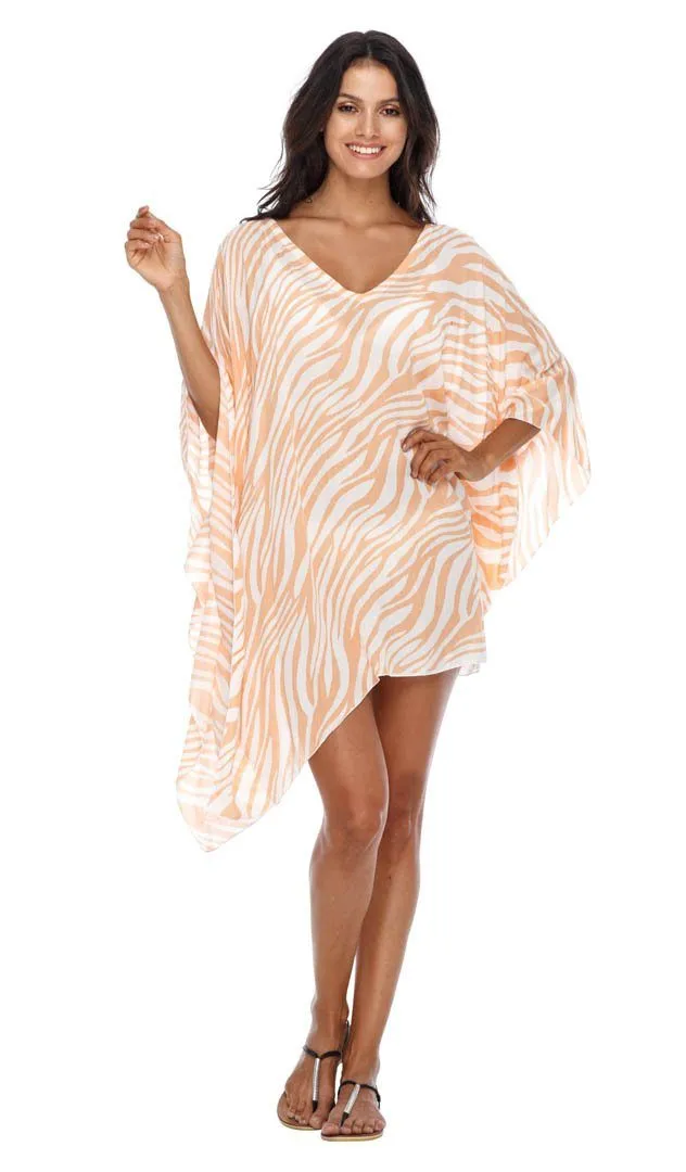 SHU-SHI Women's Short Beach Swimsuit Cover-Up Loose Caftan Poncho Beach Tunic Dress