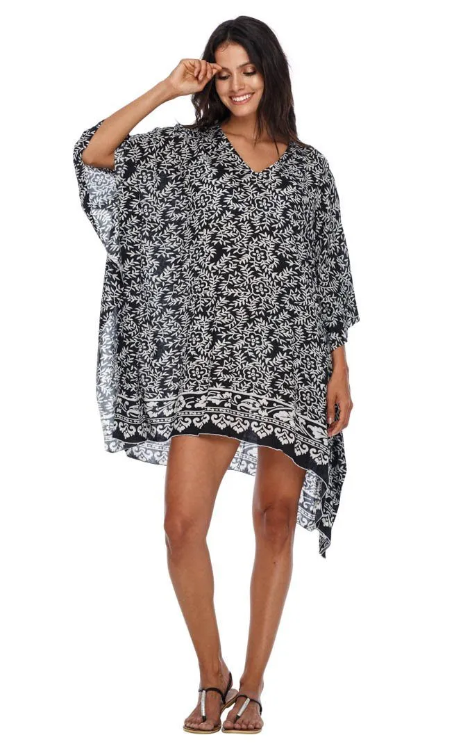 SHU-SHI Women's Short Beach Swimsuit Cover-Up: Loose Caftan Poncho Beach Tunic Dress