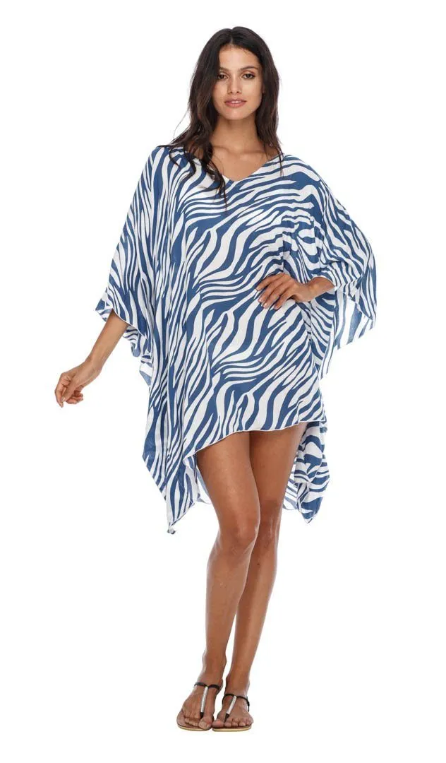 SHU-SHI Women's Short Beach Swimsuit Cover-Up Loose Caftan Poncho Beach Tunic Dress