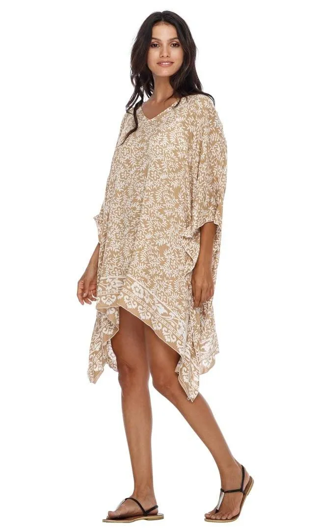 SHU-SHI Women's Short Beach Swimsuit Cover-Up: Loose Caftan Poncho Beach Tunic Dress