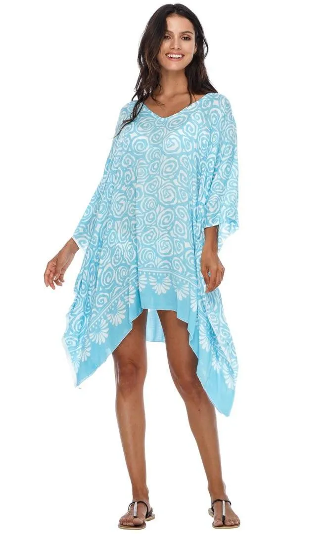 SHU-SHI Women's Short Caftan Poncho Beach Tunic Dress - Loose Swimsuit Cover-Up