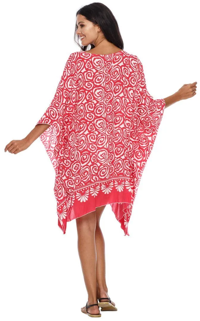 SHU-SHI Women's Short Caftan Poncho Beach Tunic Dress - Loose Swimsuit Cover-Up