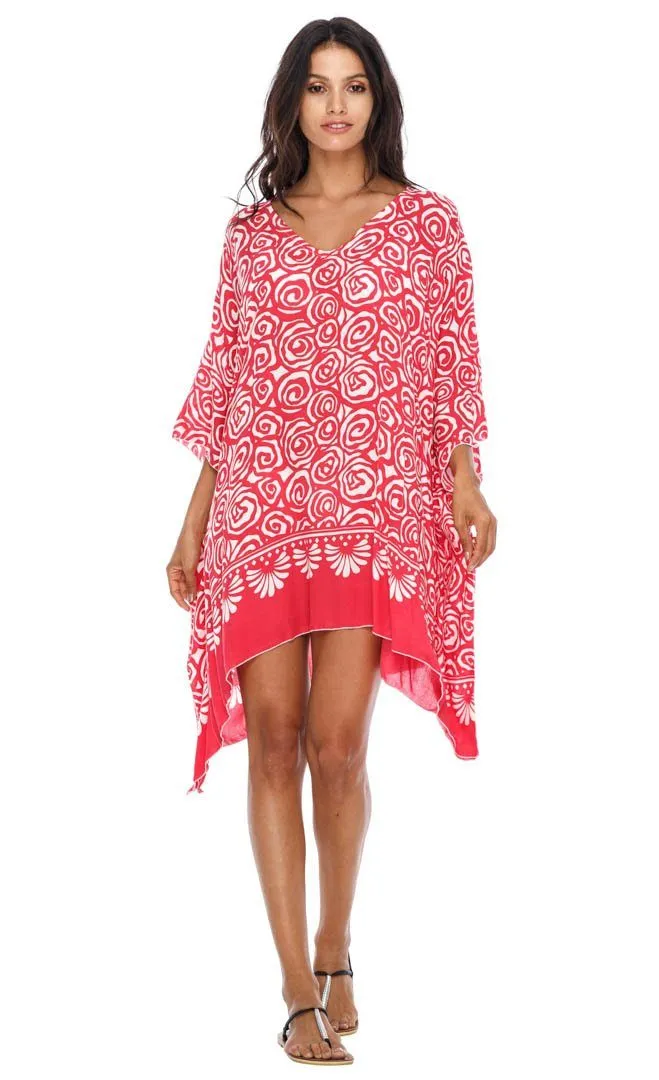 SHU-SHI Women's Short Caftan Poncho Beach Tunic Dress - Loose Swimsuit Cover-Up