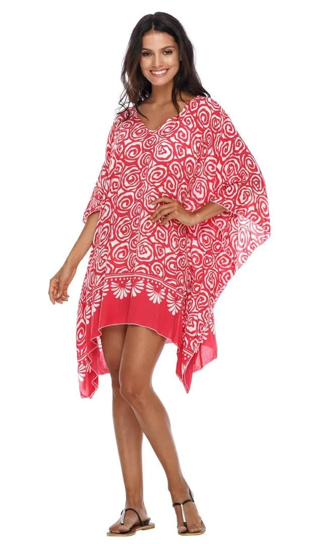 SHU-SHI Women's Short Caftan Poncho Beach Tunic Dress - Loose Swimsuit Cover-Up