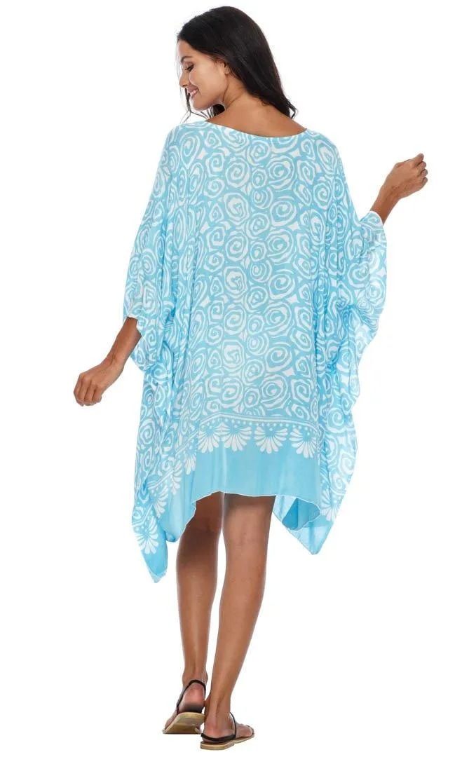 SHU-SHI Women's Short Caftan Poncho Beach Tunic Dress - Loose Swimsuit Cover-Up