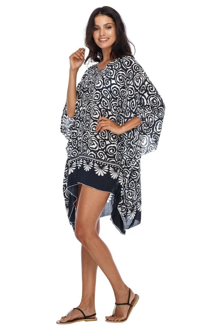 SHU-SHI Women's Short Caftan Poncho Beach Tunic Dress - Loose Swimsuit Cover-Up