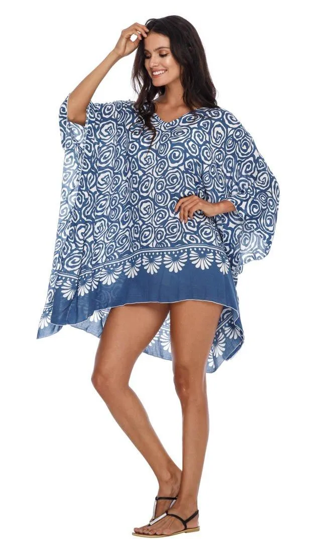 SHU-SHI Women's Short Caftan Poncho Beach Tunic Dress - Loose Swimsuit Cover-Up