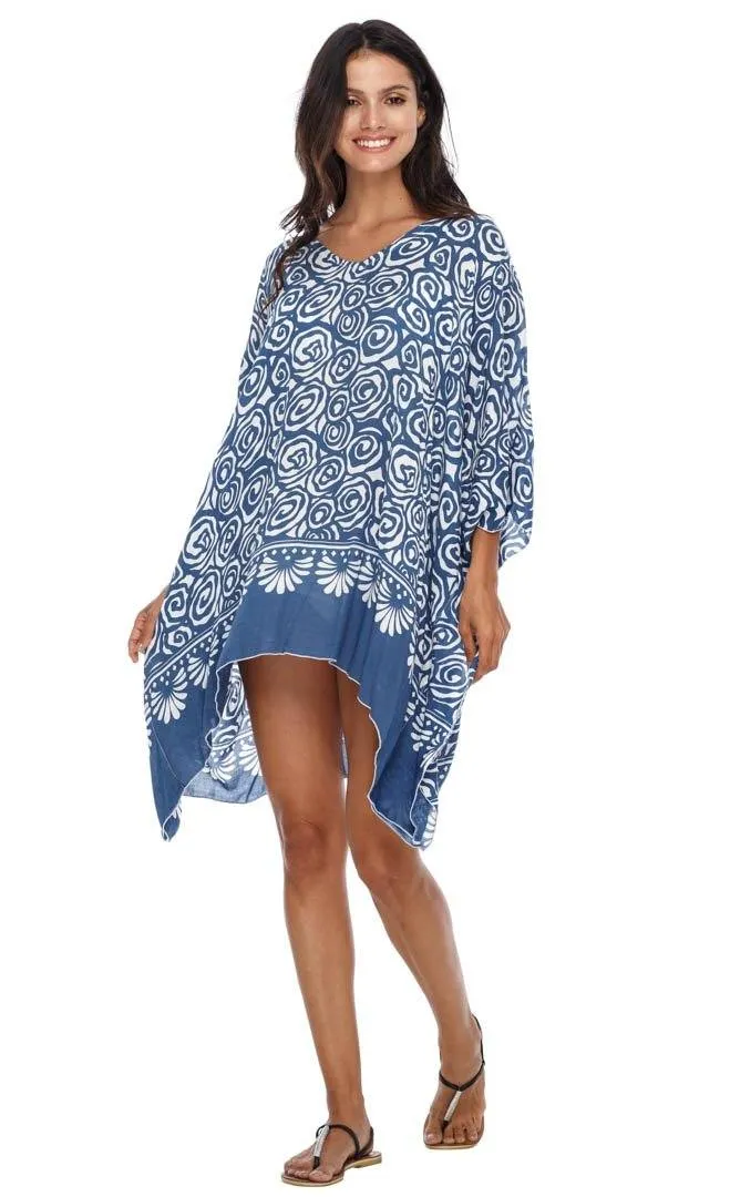 SHU-SHI Women's Short Caftan Poncho Beach Tunic Dress - Loose Swimsuit Cover-Up