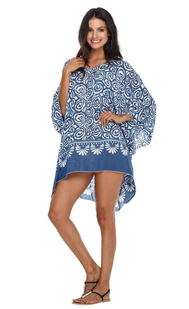 SHU-SHI Women's Short Caftan Poncho Beach Tunic Dress - Loose Swimsuit Cover-Up