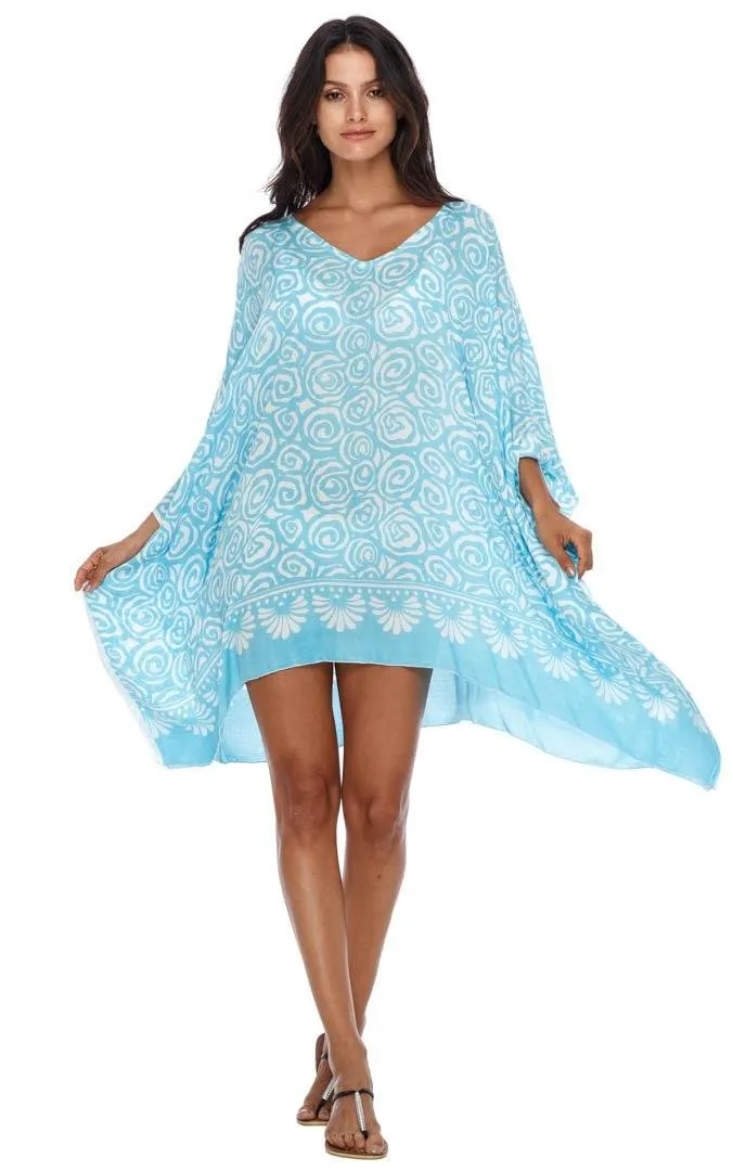 SHU-SHI Women's Short Caftan Poncho Beach Tunic Dress - Loose Swimsuit Cover-Up