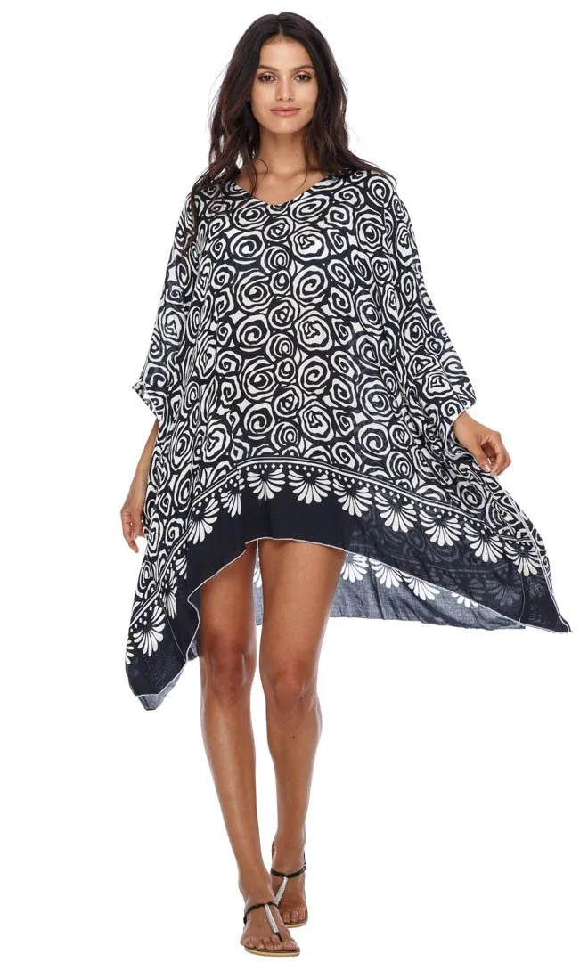 SHU-SHI Women's Short Caftan Poncho Beach Tunic Dress - Loose Swimsuit Cover-Up