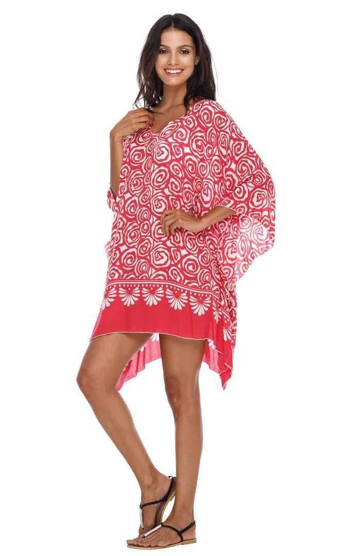 SHU-SHI Women's Short Caftan Poncho Beach Tunic Dress - Loose Swimsuit Cover-Up