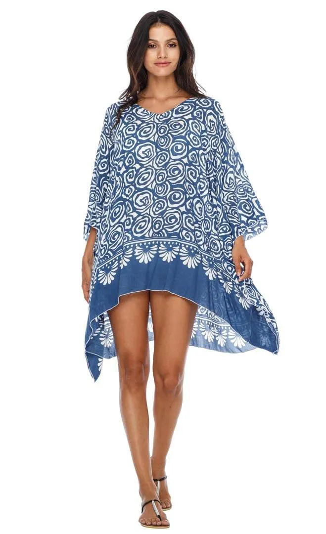 SHU-SHI Women's Short Caftan Poncho Beach Tunic Dress - Loose Swimsuit Cover-Up