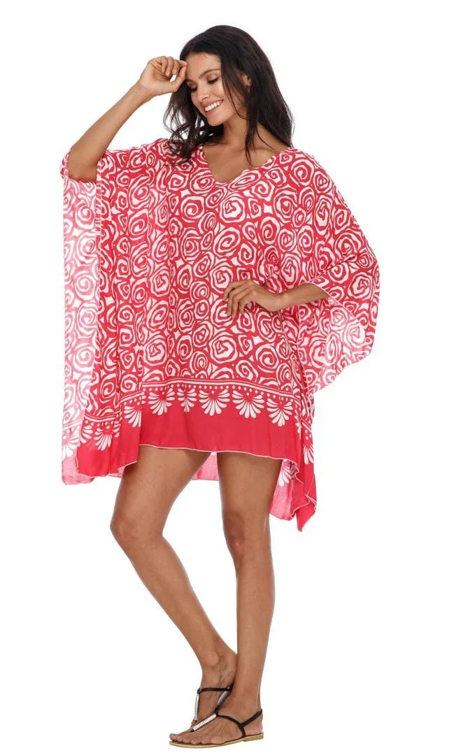 SHU-SHI Women's Short Caftan Poncho Beach Tunic Dress - Loose Swimsuit Cover-Up