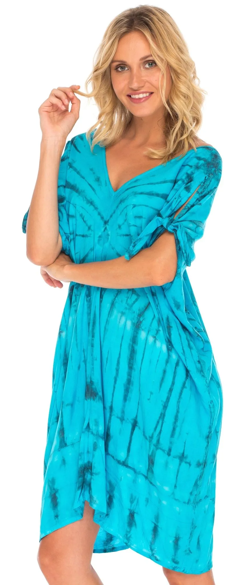 SHU-SHI Women's Tie Dye Beach Cover-Up | Loose Kaftan Tunic Dress Poncho Top