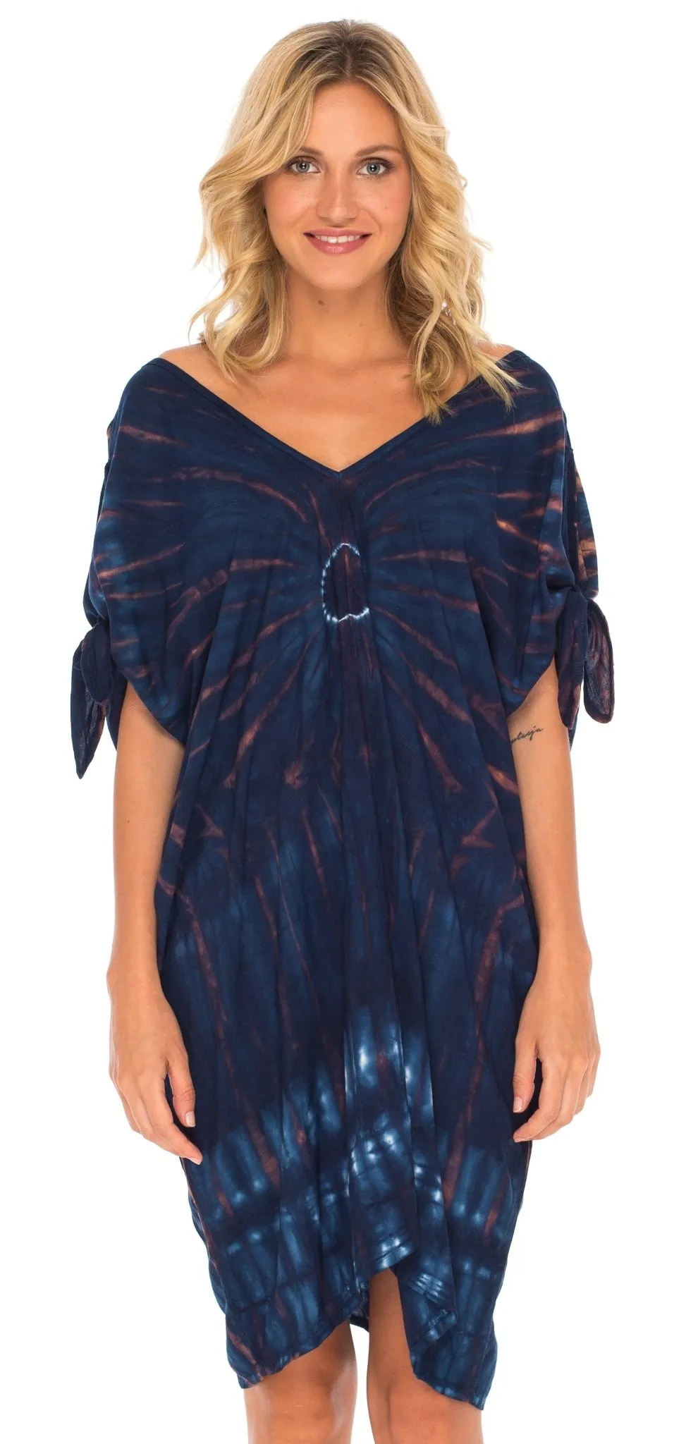 SHU-SHI Women's Tie Dye Beach Cover-Up | Loose Kaftan Tunic Dress Poncho Top