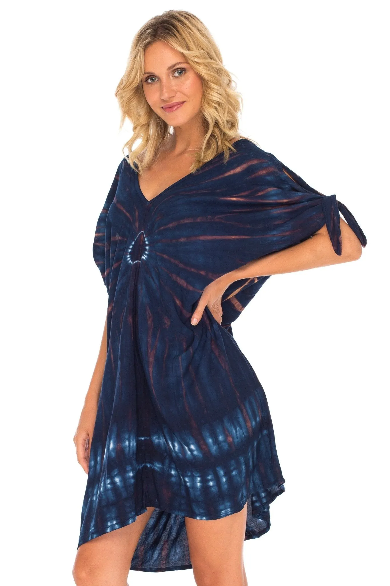 SHU-SHI Women's Tie Dye Beach Cover-Up | Loose Kaftan Tunic Dress Poncho Top