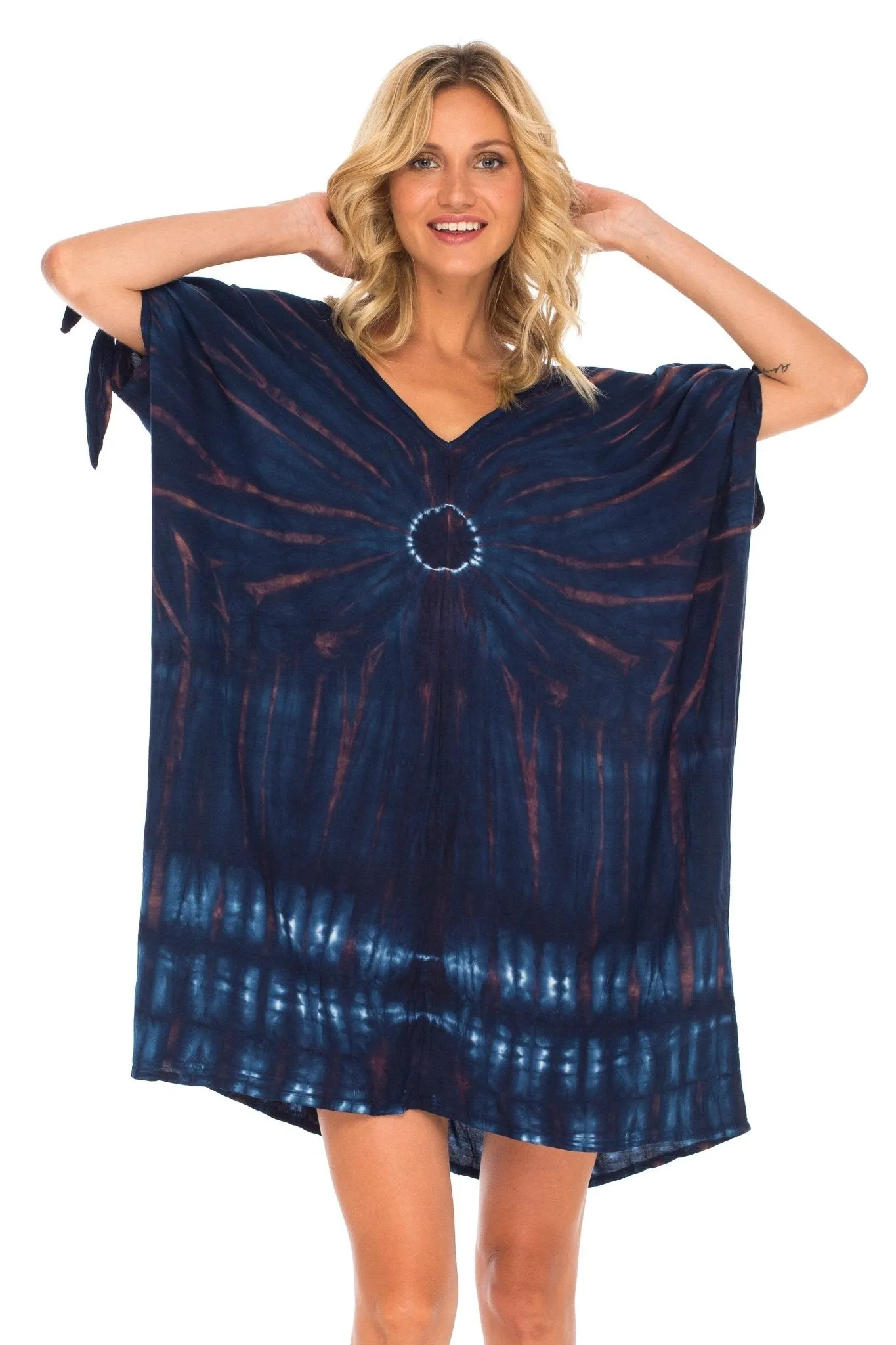 SHU-SHI Women's Tie Dye Beach Cover-Up | Loose Kaftan Tunic Dress Poncho Top