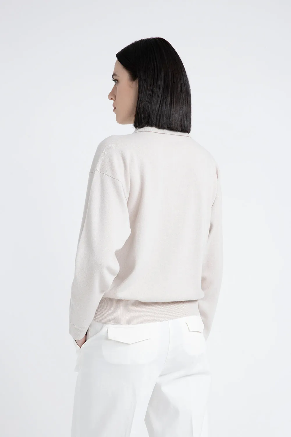 Silk, wool and cashmere polo neck sweater