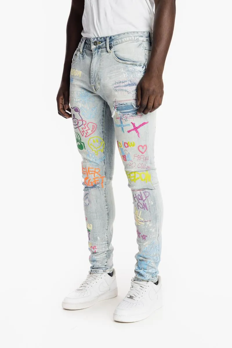 Smoke Rise Men's Fashion Graffitti Denim Jean